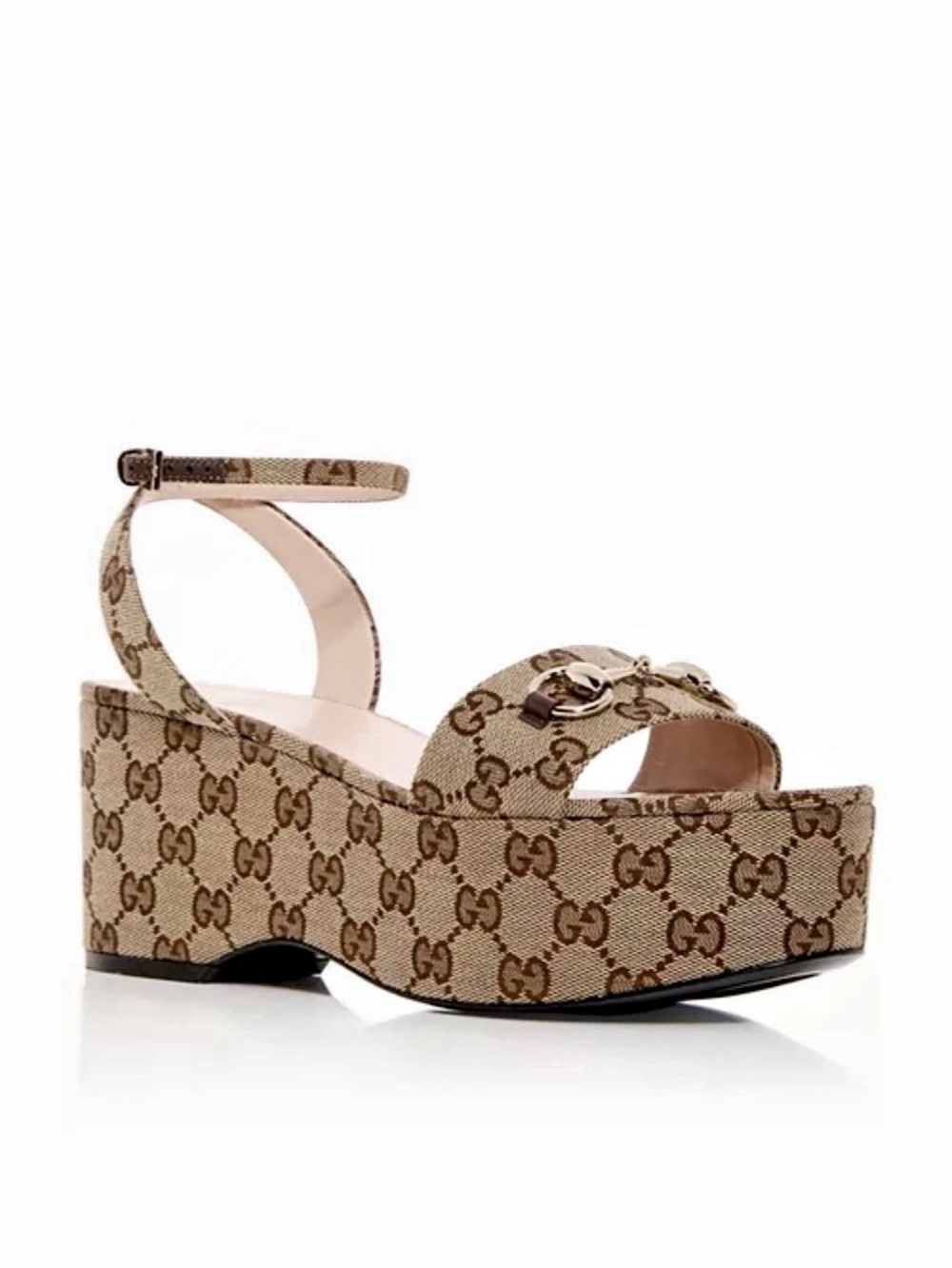 Gucci GG Canvas Horsebit Platform Sandal Brown & Beige EU 40 NWT